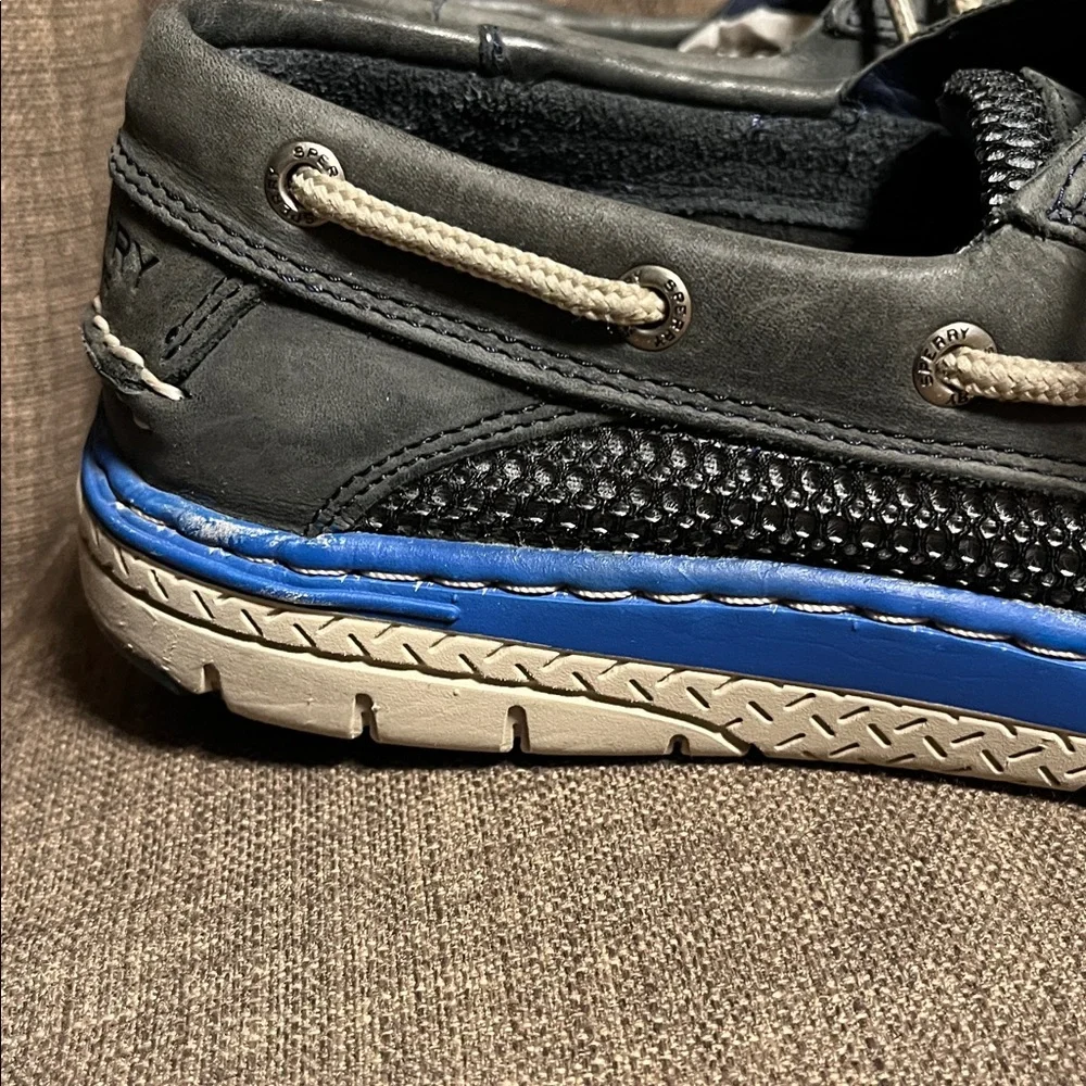 Sperry Top-Sider Charcoal Boat Shoes leather with Blue Trim men's 10